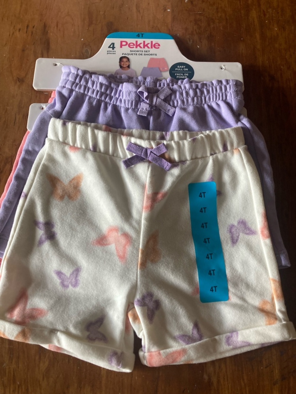 NWT Pekkle Girls' 4-Pack Butterfly Print and Lavender Shorts - 4T
